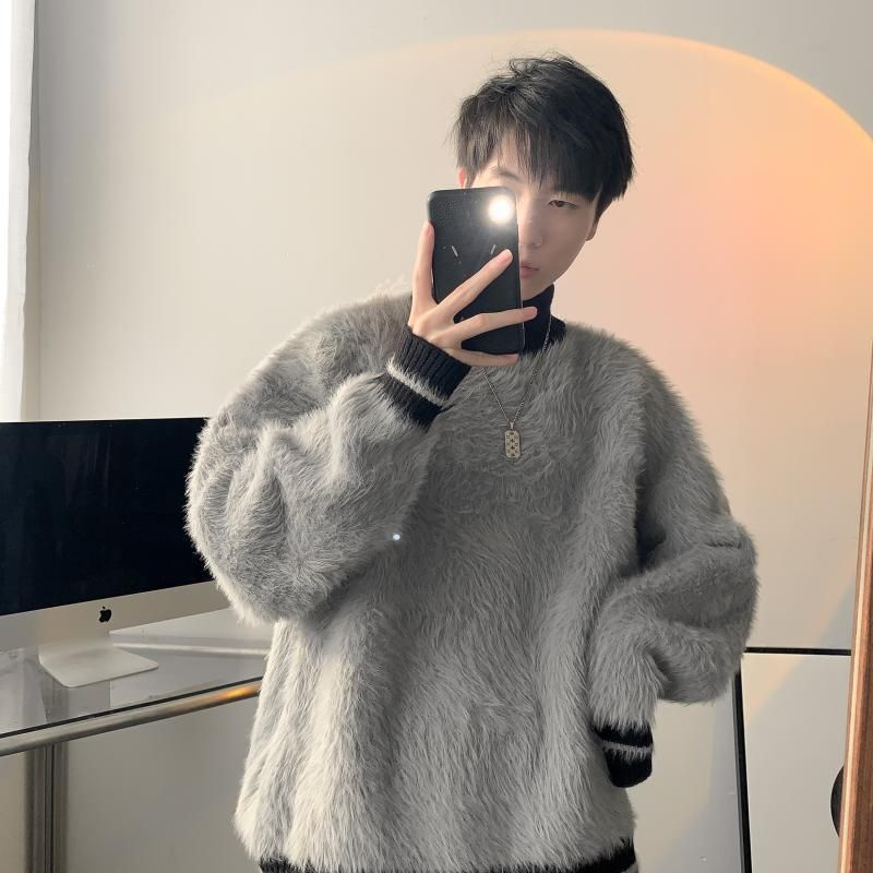 Fur Collar Pullovers Estampado - đánh giá và giá Korean Men Lifestyle