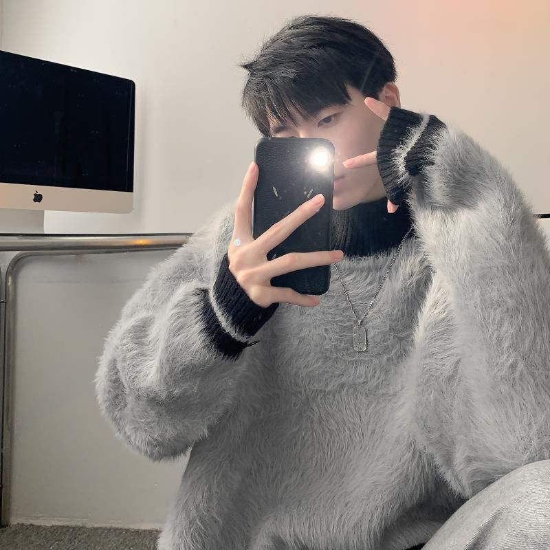 Fur Collar Pullovers Estampado - đánh giá và giá Korean Men Lifestyle